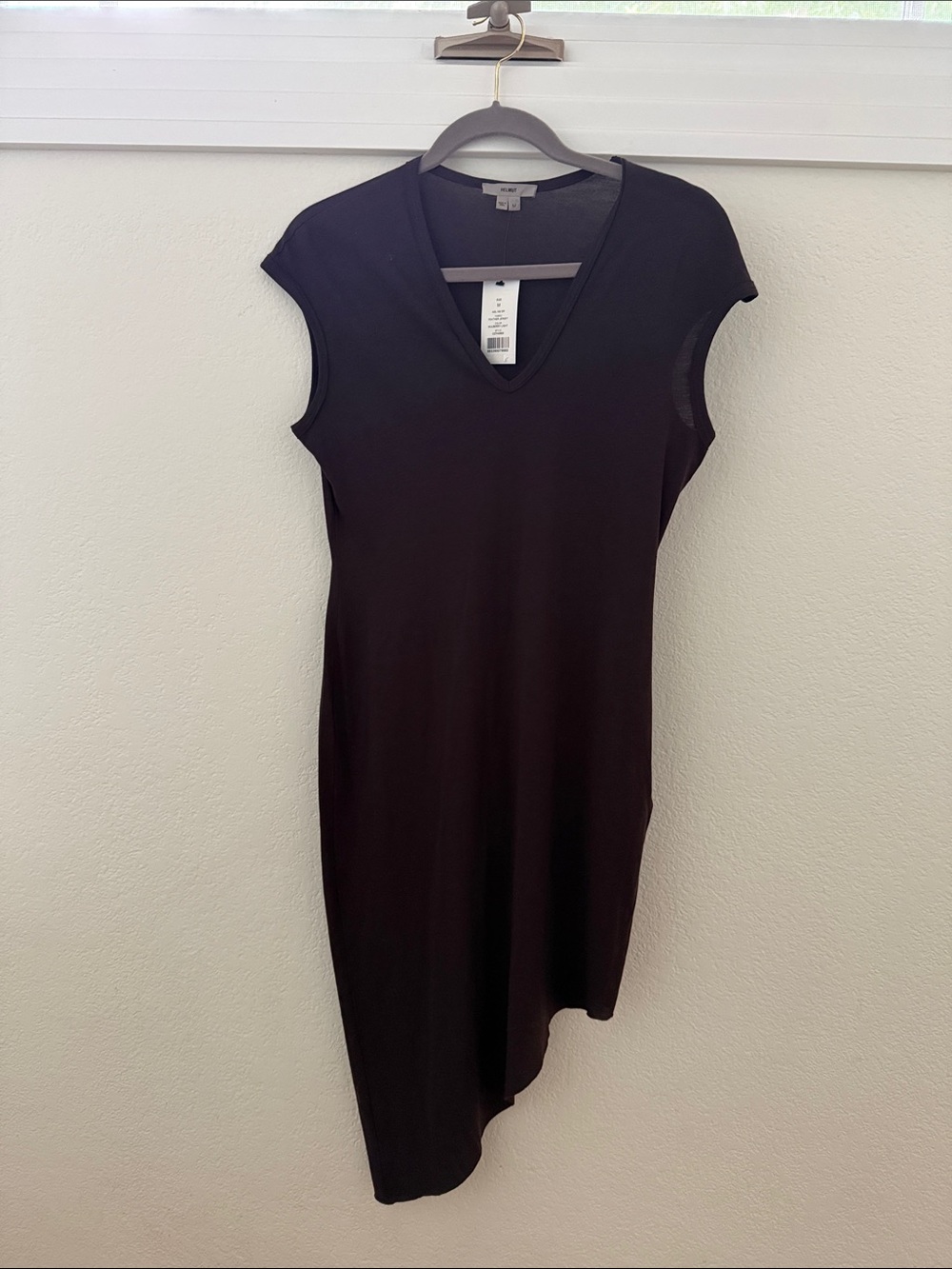 Helmut Lang NWT Asymmetric V-Neck Jersey Shift Mini Dress Mulberry M
